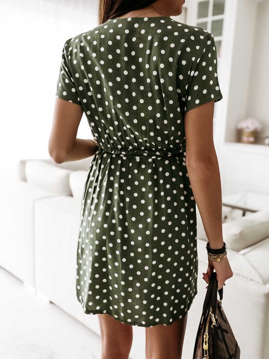 Stunncal Polka Dot V-neck Strappy Dress