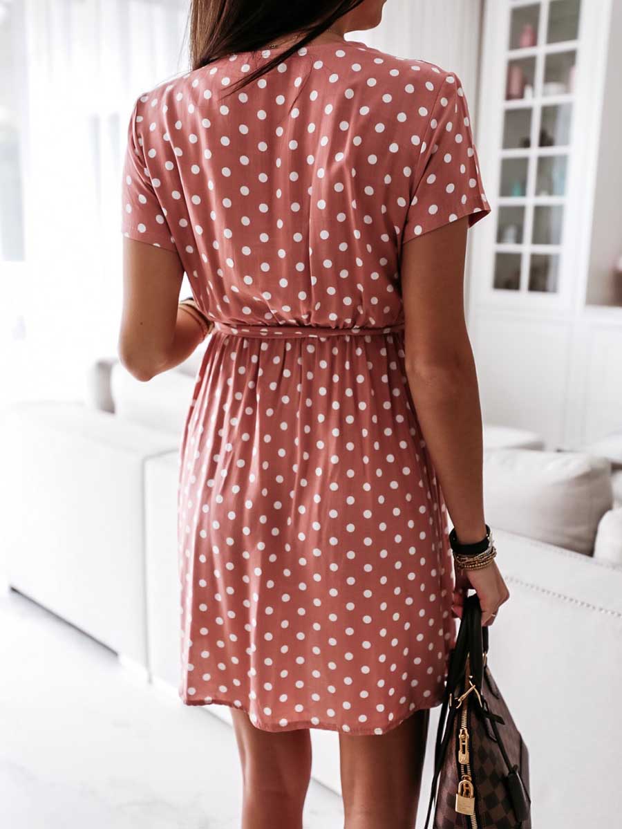 Stunncal Polka Dot V-neck Strappy Dress