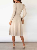 Stunncal Bubble Sleeve Belt Knit Dress (5 colors)