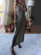 Stunncal Sleeveless Round Neck Striped Dress