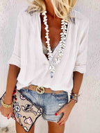 Stunncal Casual V Neck Button Blouse Tops