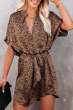 Stunncal Leopard Satin Tie Dress