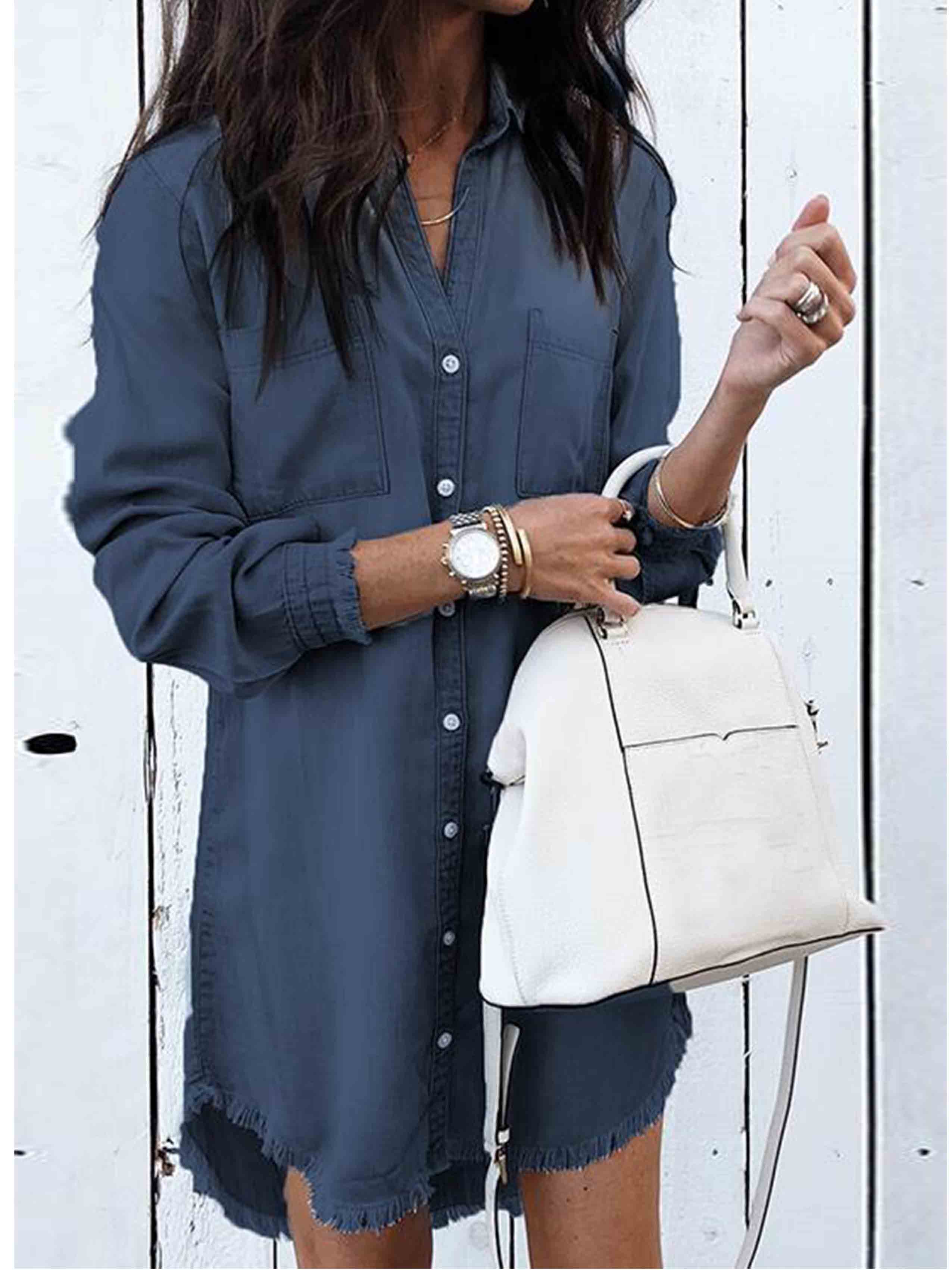Stunncal  Hot Sexy Denim Shirt Dress