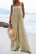 Stunncal Ethnic Button Suspender Wide Leg Line Jumpsuit