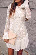 Stunncal Lace Pleated Ruffle Dress